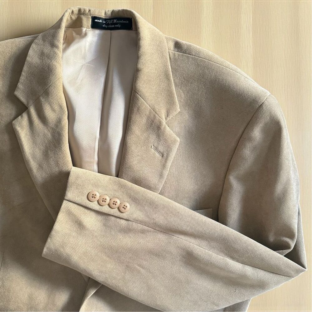 Andrew Fezza Italian Inspired Men's Beige Soft Corduroy Blazer Vintage 90s - Picture 5 of 12